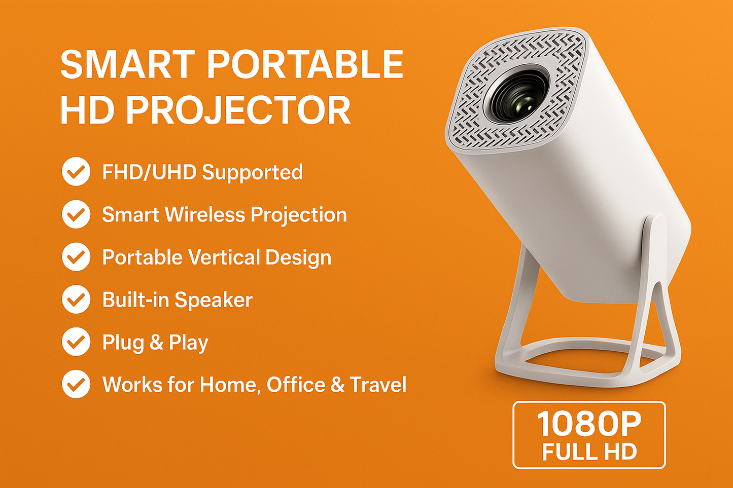 Smart Portable 4K HD Projector – Wireless Home Cinema